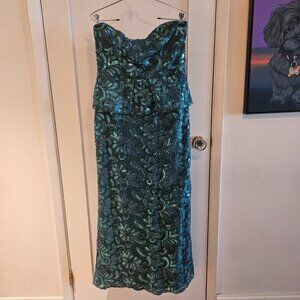 Teal sequin strapless peplum evening gown - size 12